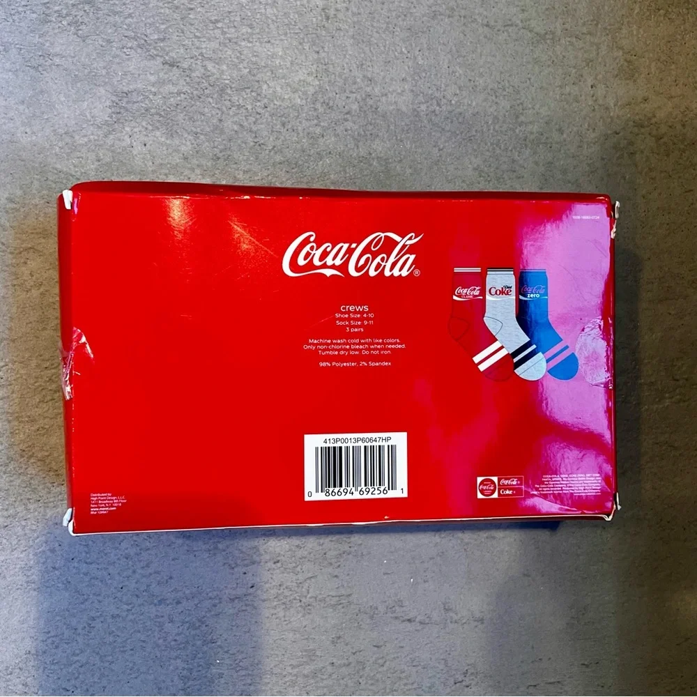 COCA COLA Crew Socks 3 Pack Gift Box Classic Diet Coke Zero NWT Size 4 -10